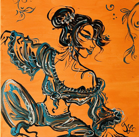JAPONSKÁ TANEČNICE 2025 / 60x60 cm akryl na plátně